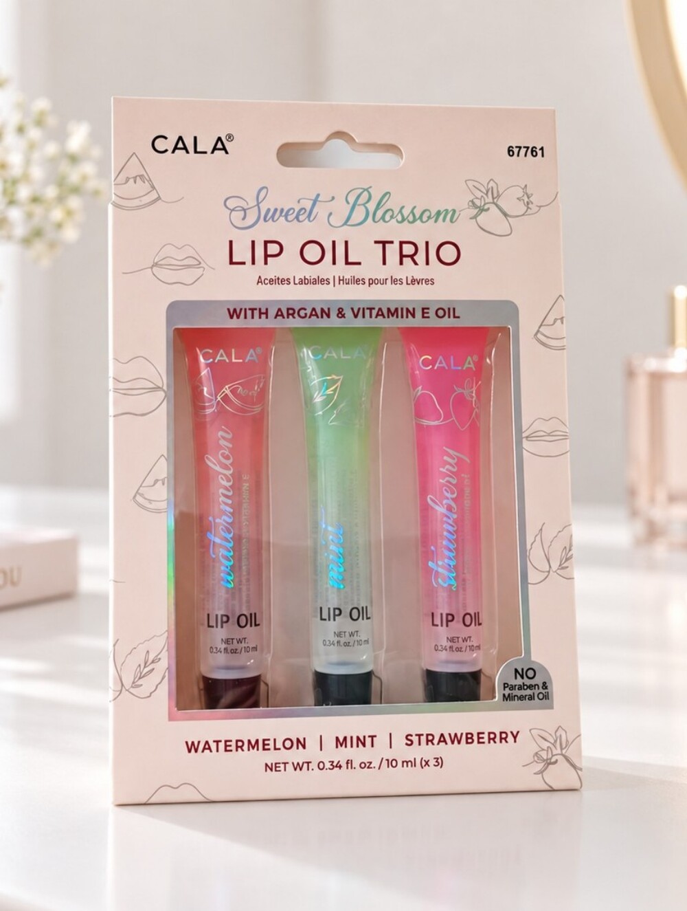 CALA Sweet Blossom Lip Oil Trio Watermelon Mint Strawberry New Sealed